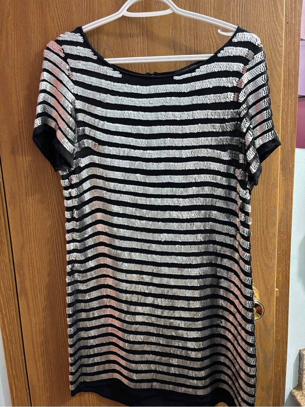 Vintage Sequinned Striped Short-Sleeve Women's Mini Dress